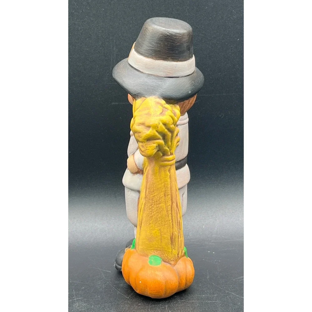 Vtg Ceramic Pilgrim Boy Figurine Thanksgiving Harvest Decor 6
